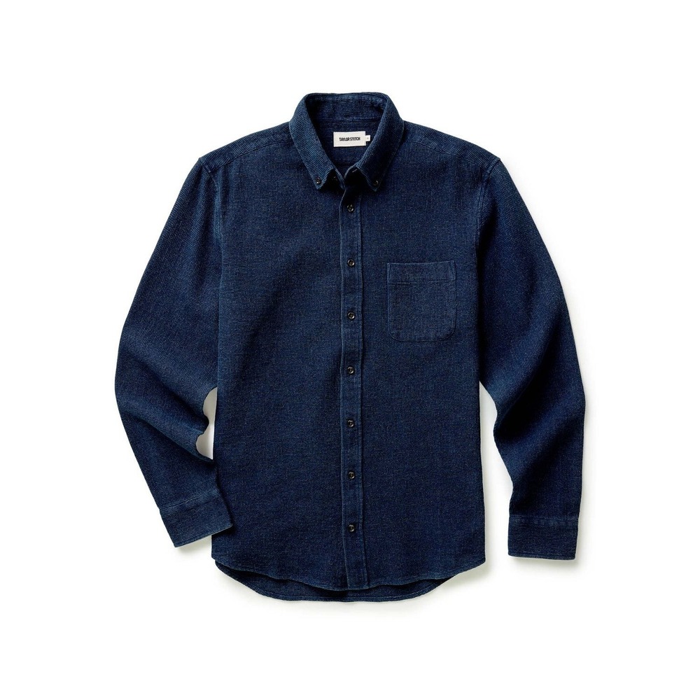 Taylor Stitch Mens The Jack in Rinsed Indigo Waffle Button Down Shirt Blue 38/S